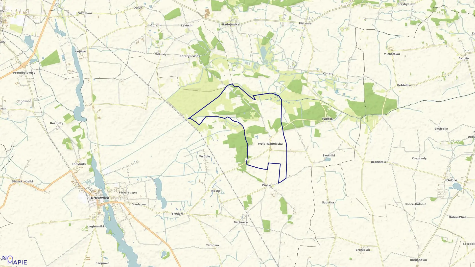 Mapa obrębu Wola Wapowska w gminie Kruszwica